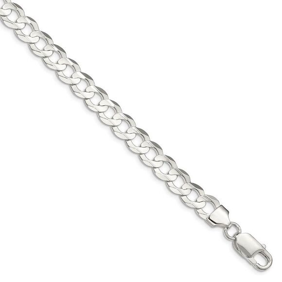 8mm Sterling Silver Solid Concave Beveled Curb Chain Necklace, 22 Inch - Picture 1 of 5